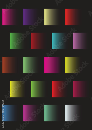 Abstract design with colorful gradient squares in a grid pattern on a black background, artistic and modern