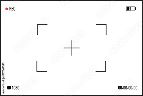 Camera Viewfinder Overlay - Recording Screen with Focus Frame and UI Elements Vector