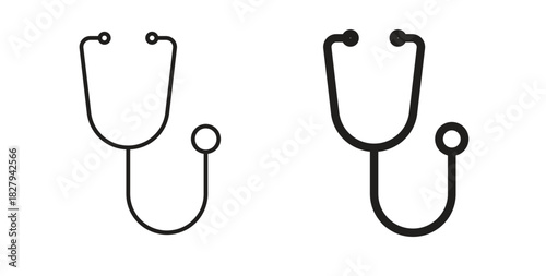 Stethoscope icons set. Simple line vector illustration