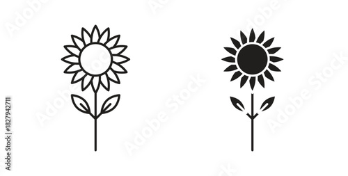 Sunflower icons set. Simple line vector illustration