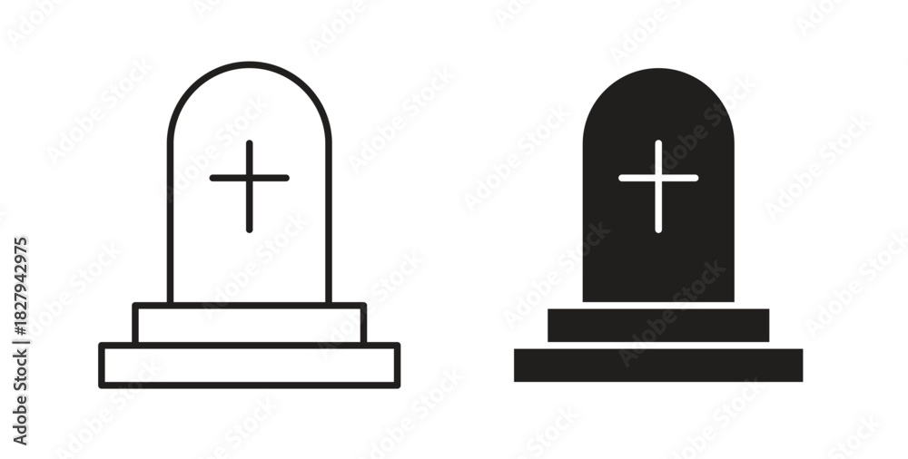 Fototapeta premium Tombstone icons set. Simple line vector illustration