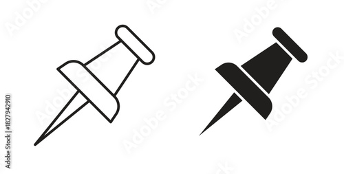 Thumbtack icons set. Simple line vector illustration