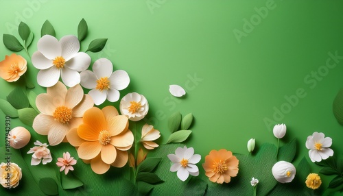 Flowers On A Green Background