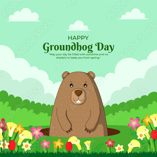 Vector illustration of Groundhog Day social media template