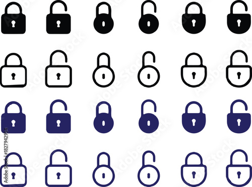 lock bule black icons set vector