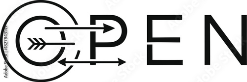 Creative open sign with arrows hitting target for business and retail stores