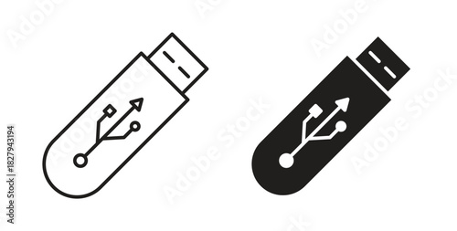 USB icons set. Simple line vector illustration