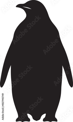 Black silhouette of a penguin standing upright on a white background bird animal on transparent background