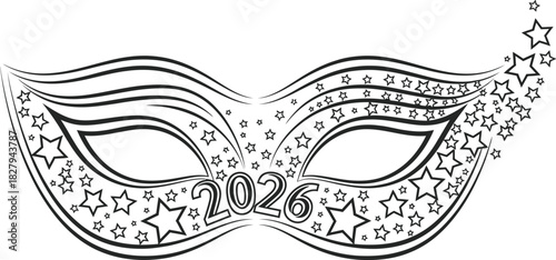 Ornate 2026 masquerade mask with star accents for new year celebration design