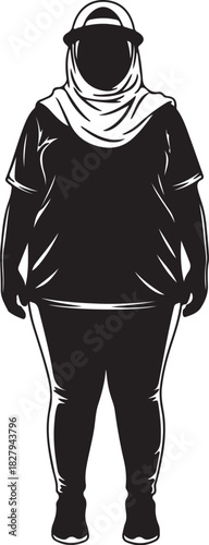 Silhouette of a person wearing a hijab and t-shirt human figure on transparent background