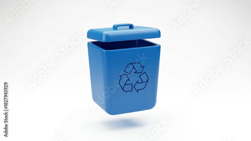Isolated blue plastic recycling bin for trash and waste container