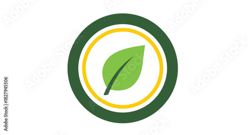 A green and yellow circular logo featuring a single leaf design