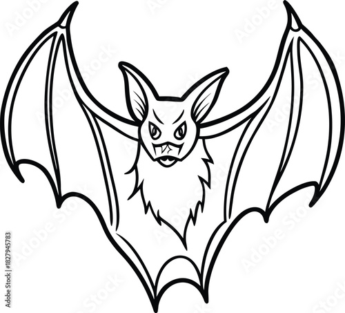 Halloween bat drawing outline vector spooky animal art