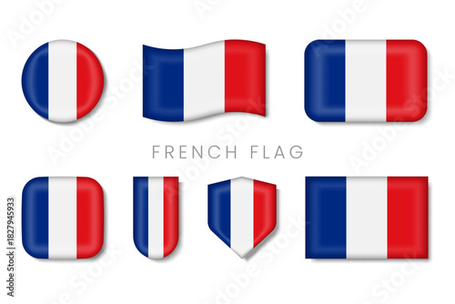 France Flag Icons Set — Glossy French National Flag Badges and Symbols Vector