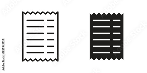 Paper receipt icon on white background. Stock vector icon