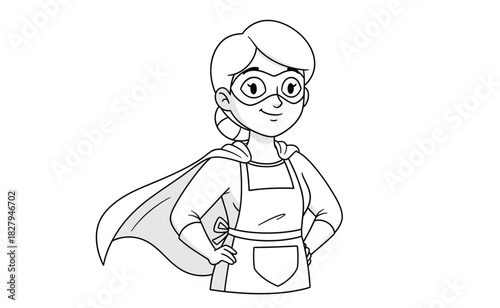 Empowered Superwoman Line Art Illustration Celebrating Women’s Rights