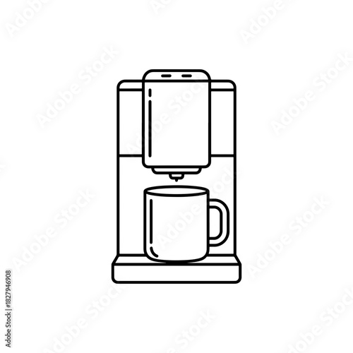 Fresh brew perfection! Simple coffee maker line art for modern kitchen designs, cafe promotions, or morning routine visuals. Start your day right!