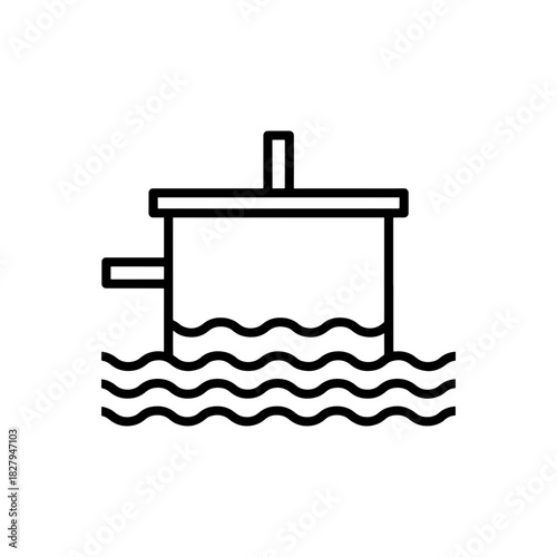 Clean water, minimal art icon, sustainable industrial water treatment plant, water purification facility logo, modern outline, and eco-friendly concept