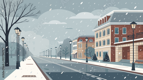 winter rain urban landscapes calm street vector