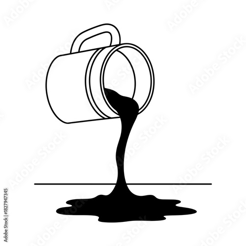 Stylish modern line art of pouring liquid from a mug into a spill, symbolizing mistake, accident, or overflow with clean minimalist design aesthetic