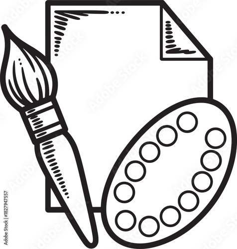 Artist s tools sketch brush palette and paper