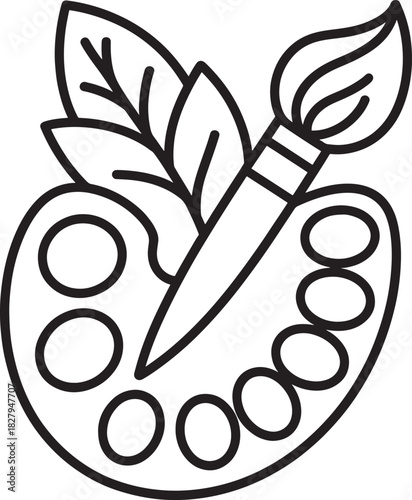 Artistic palette and brush with leaves drawing