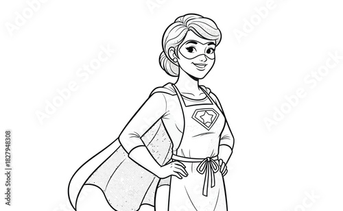 Empowered Superwoman Line Art Illustration Celebrating Women’s Rights