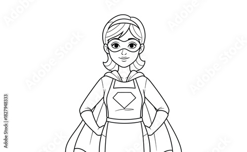 Empowered Superwoman Line Art Illustration Celebrating Women’s Rights