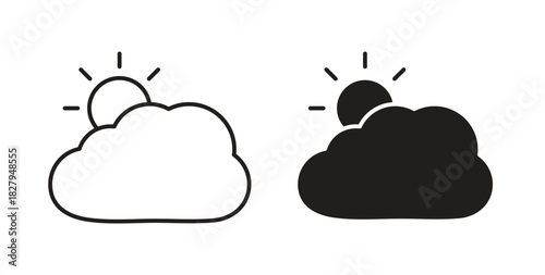 Partially cloudy icons set isolated on white background flat vector illustration.