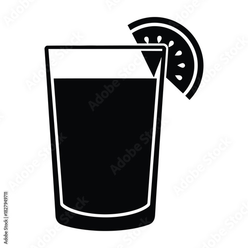 Black Silhouette of Glass with Juice and Watermelon Slice on White Background drink beverage