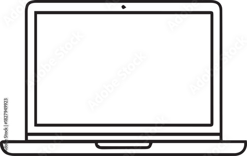Simple line art illustration of a modern laptop with a blank screen, perfect for design concepts.