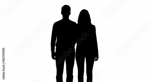 Silhouette of a couple standing together arm in arm.