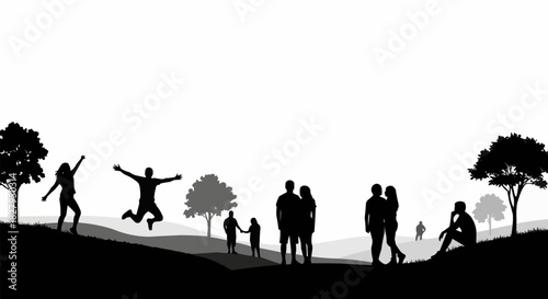 Silhouette of People Enjoying Time Outdoors in a Park.