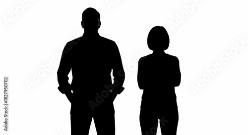 Silhouettes of a man and woman standing side by side against a bright background.