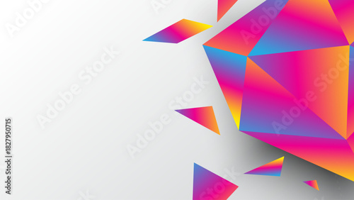 Polygon shape fractal background. Abstract diamond crack banner design. Colorful 3D triangle gem