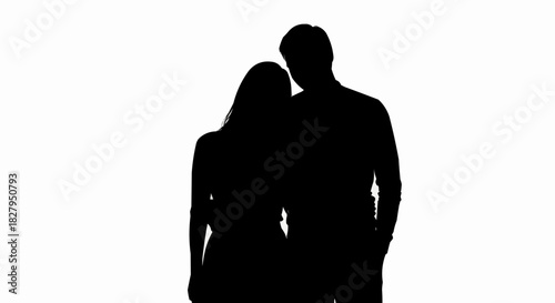 Black silhouette of a romantic couple standing together.
