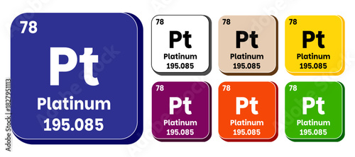 Pt, Platinum element vector icon set, periodic table element. Vector illustration EPS 10 File. Isolated on white background.