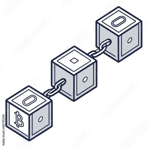 Blockchain cubes connected by chain, cryptocurrency concept