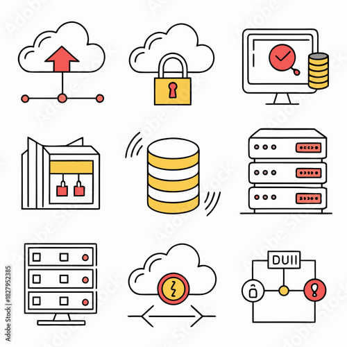 Cloud computing and data storage icons
