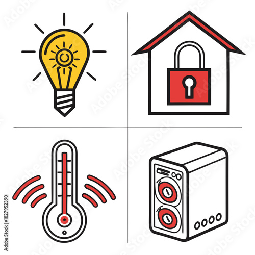 Smart home automation system icons, vector illustration