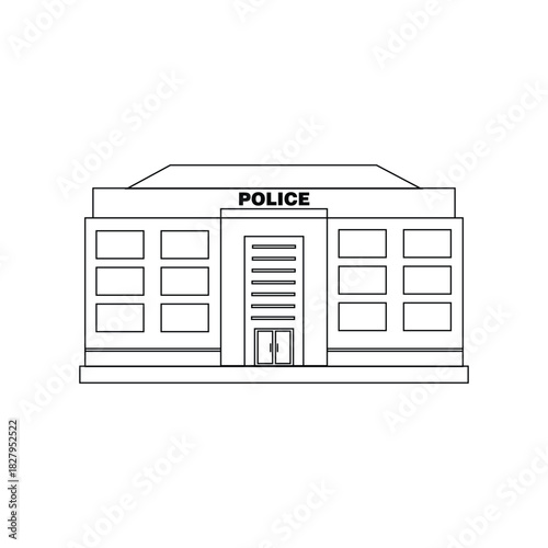 Police station or law enforcement office building line art icon. Simple vector illustration for public safety, security, and government service sign isolated on a white background
