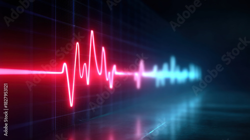 AI diagnostics in cardiology show digital interface with glowing heart rhythm wave in dark background