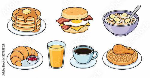 Delicious Breakfast Food Collection Vector Illustration