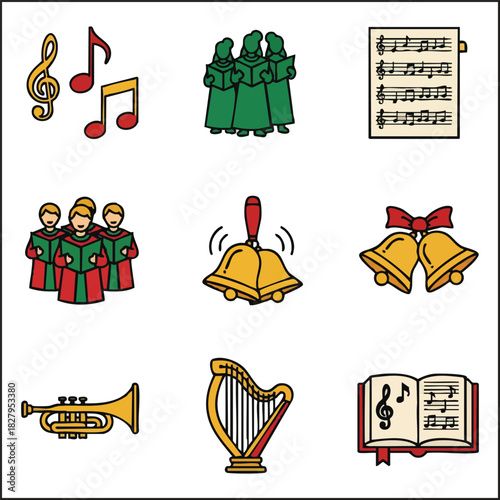 christmas Music, Caroling, and Choir Icon Set