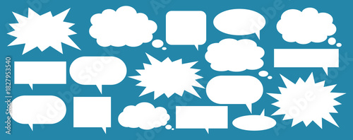 A set of chat box designs for comments on social media or comics. Vector designs of speech bubbles, text boxes, and conversation chat columns in comics.
