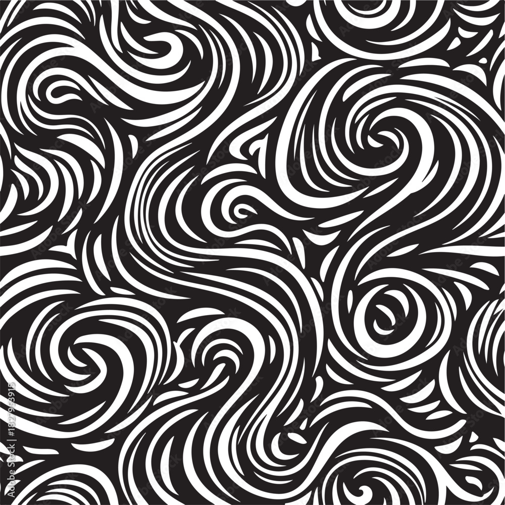 Fototapeta premium Abstract black and white swirl pattern seamless vector background design