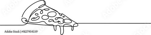 Single continuous line drawing of a delicious pizza slice with melting cheese, an iconic fast food item for restaurants and italian food Vector, illustration