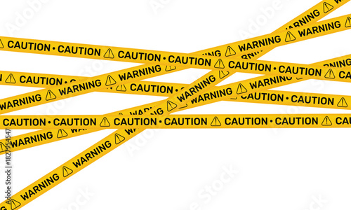 Realistic yellow-black caution and warning tapes with crossed and overlapping ribbons. Ideal for danger zones, crime scenes, restricted areas, and construction sites. vector on transparent background