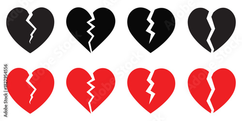 Broken Heart Icon Set – Red Cracked Love Symbols & Emotional Heartbreak Vector
 Collection