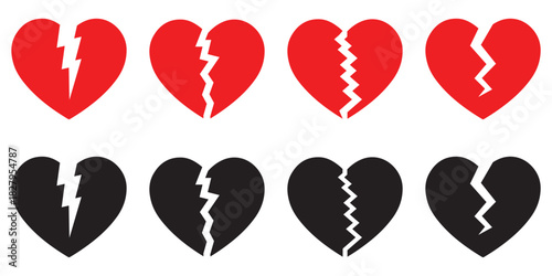 Broken Heart Icon Set – Red Cracked Love Symbols & Emotional Heartbreak Vector
 Collection